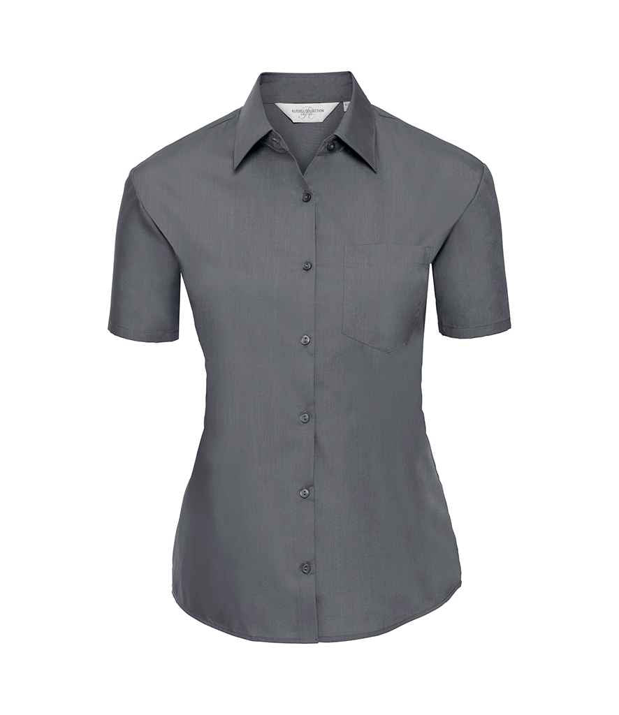 Russell Athletic Collection Ladies Short Sleeve Easy Care Poplin Shirt 935F - Convoy Grey