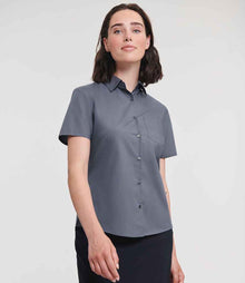 Russell Athletic Collection Ladies Short Sleeve Easy Care Poplin Shirt 935F - 935F Convoy Grey Model