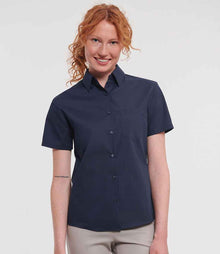 Russell Athletic Collection Ladies Short Sleeve Easy Care Poplin Shirt 935F - 935F French Navy Model