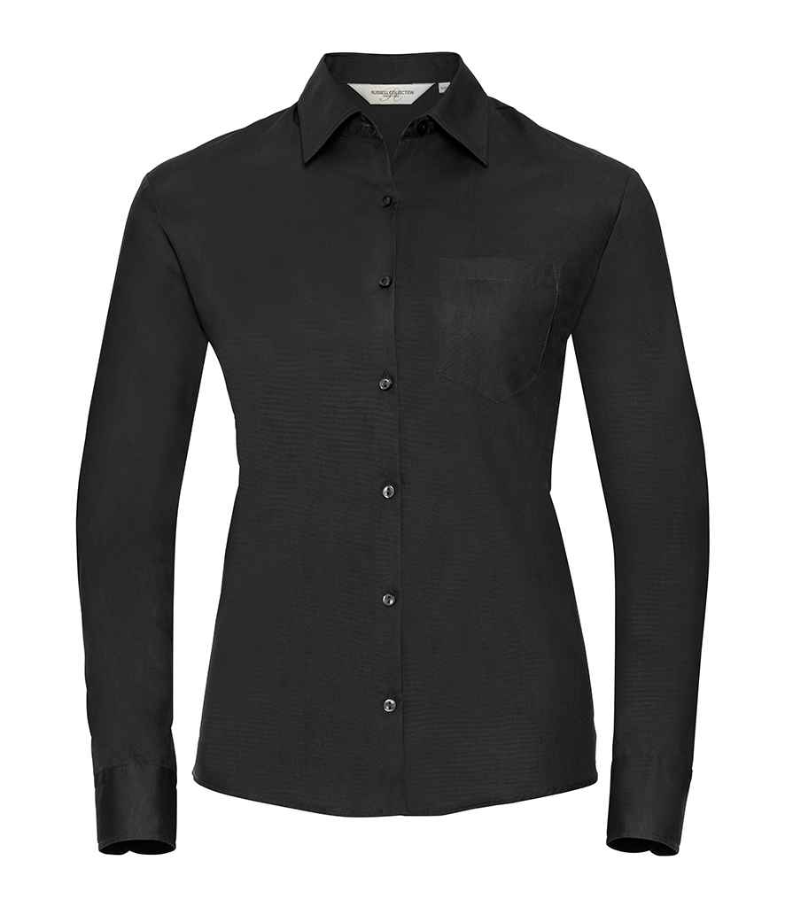 Russell Athletic Collection Ladies Long Sleeve Easy Care Cotton Poplin Shirt 936F - Black