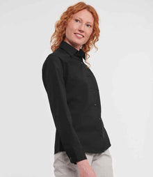 Russell Athletic Collection Ladies Long Sleeve Easy Care Cotton Poplin Shirt 936F - 936F Black Model