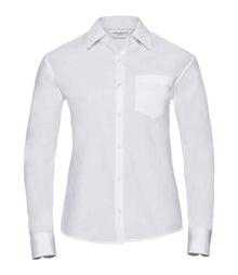 Russell Athletic Collection Ladies Long Sleeve Easy Care Cotton Poplin Shirt 936F - White