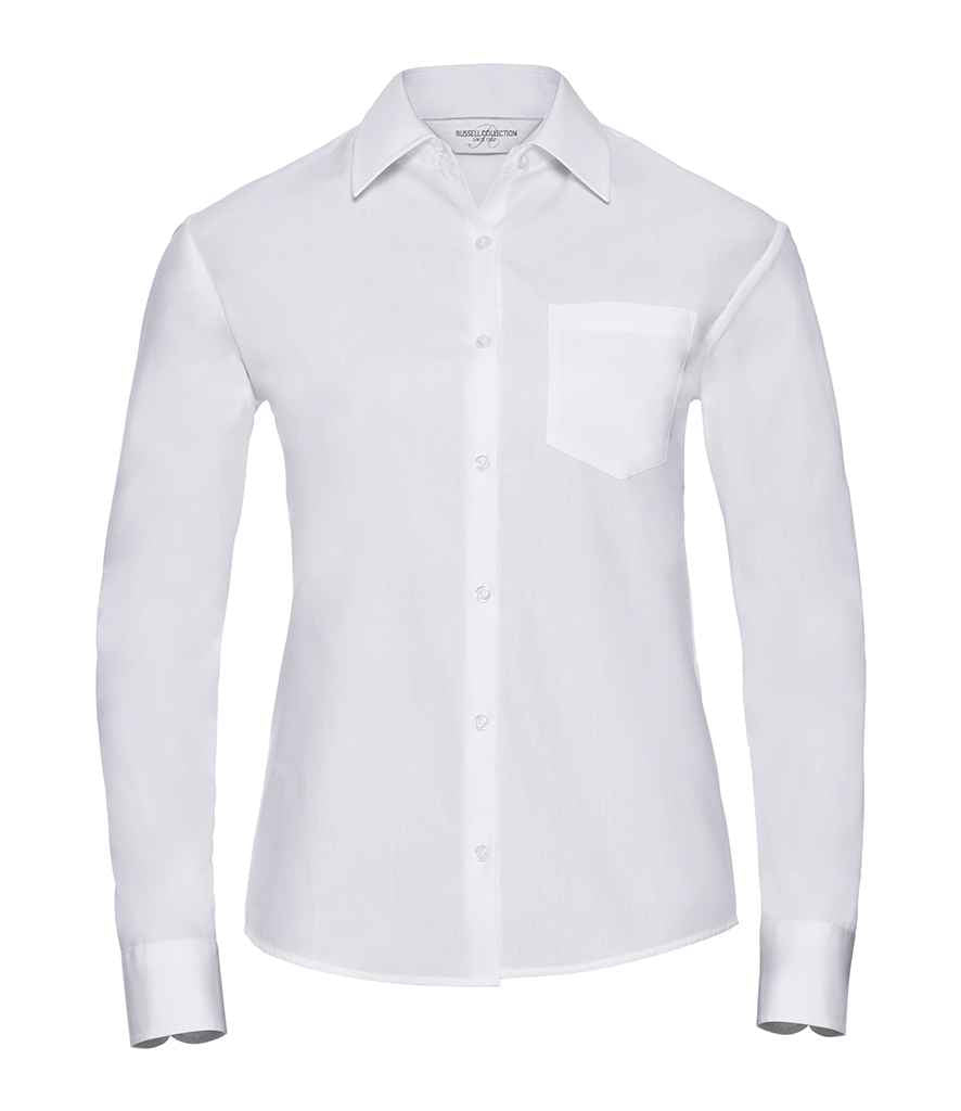 Russell Athletic Collection Ladies Long Sleeve Easy Care Cotton Poplin Shirt 936F - White