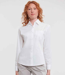 Russell Athletic Collection Ladies Long Sleeve Easy Care Cotton Poplin Shirt 936F - 936F White Model