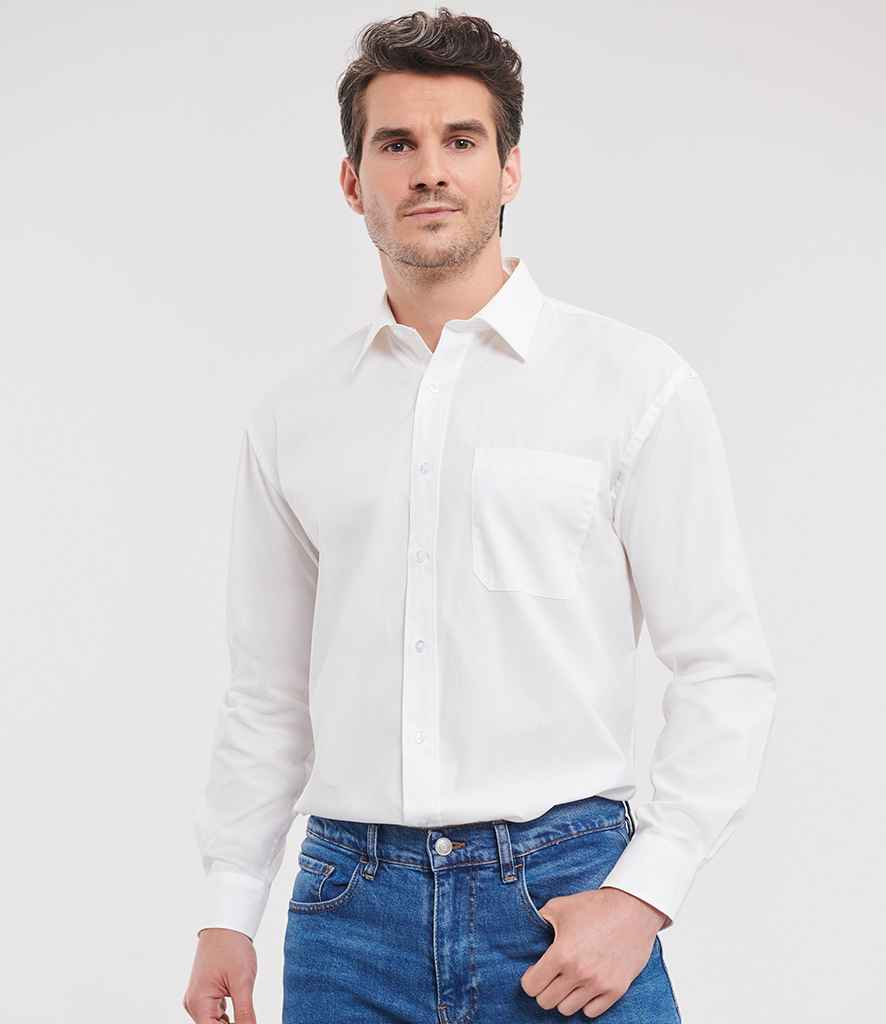 Russell Athletic Collection Long Sleeve Easy Care Cotton Poplin Shirt 936M - 936M White Model
