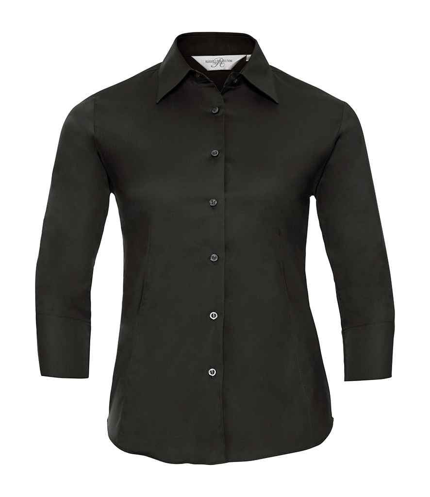 Russell Athletic Collection Ladies 3/4 Sleeve Easy Care Fitted Shirt 946F - Black