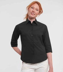 Russell Athletic Collection Ladies 3/4 Sleeve Easy Care Fitted Shirt 946F - 946F Black Model