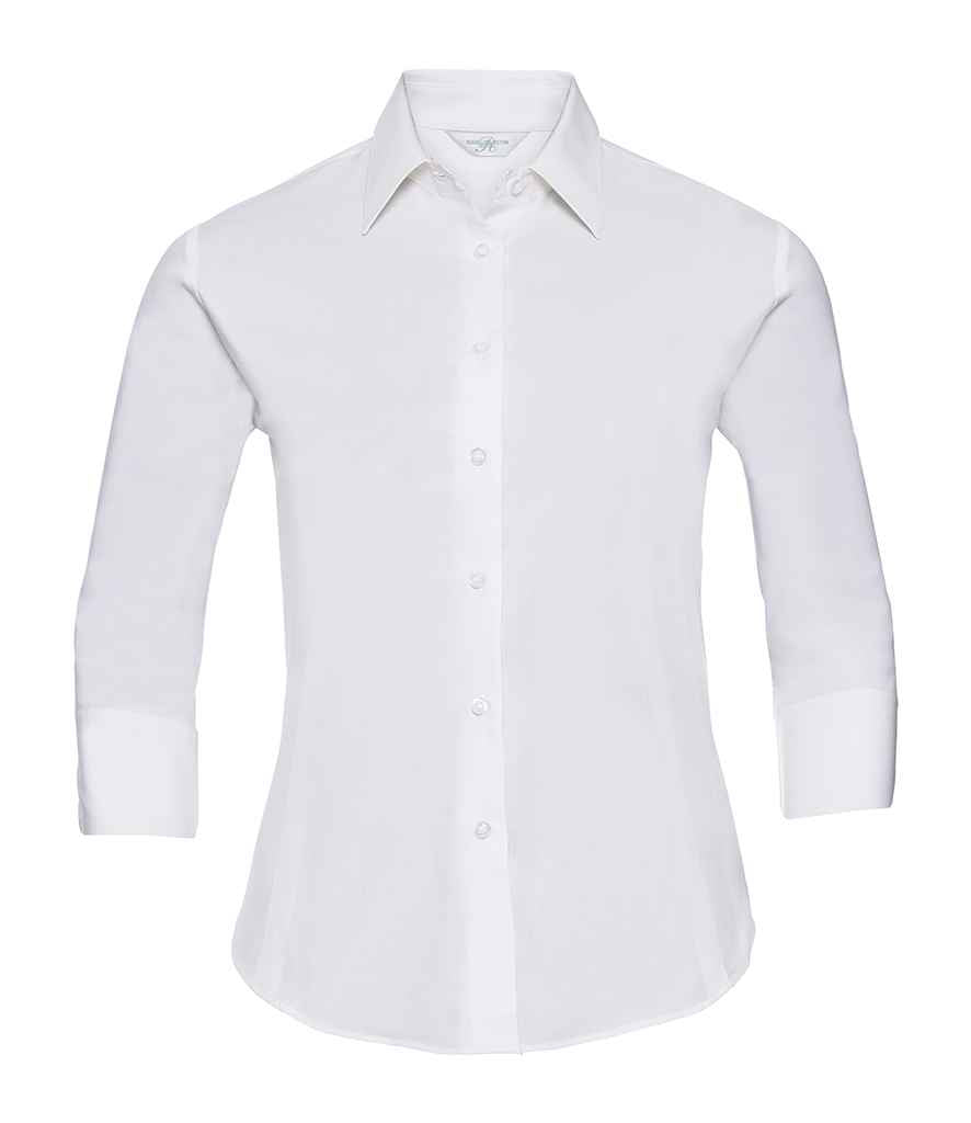 Russell Athletic Collection Ladies 3/4 Sleeve Easy Care Fitted Shirt 946F - White