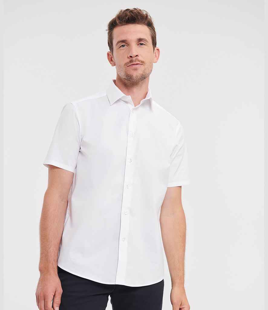 Russell Athletic Collection Short Sleeve Easy Care Fitted Shirt 947M - 947M White Model