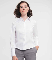 Russell Athletic Collection Ladies Long Sleeve Ultimate Non-Iron Shirt 956F - 956F White Model