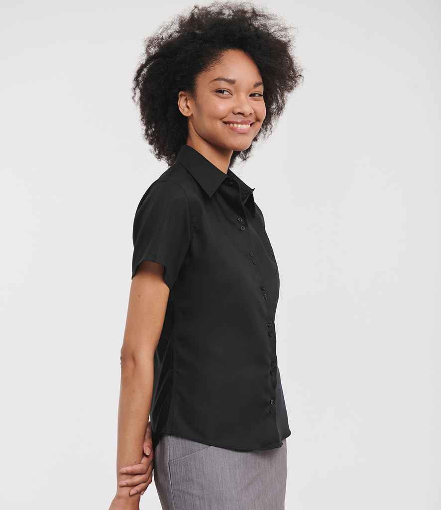 Russell Athletic Collection Ladies Short Sleeve Ultimate Non-Iron Shirt 957F - 957F Black Model