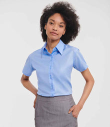 Russell Athletic Collection Ladies Short Sleeve Ultimate Non-Iron Shirt 957F - 957F Bright Sky Model
