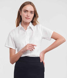 Russell Athletic Collection Ladies Short Sleeve Ultimate Non-Iron Shirt 957F - 957F White Model