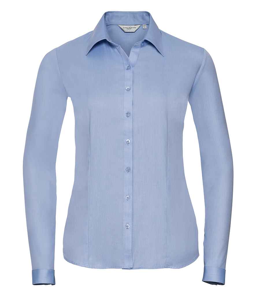 Russell Athletic Collection Ladies Long Sleeve Herringbone Shirt 962F - Light Blue