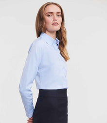 Russell Athletic Collection Ladies Long Sleeve Herringbone Shirt 962F - 962F Light Blue Model