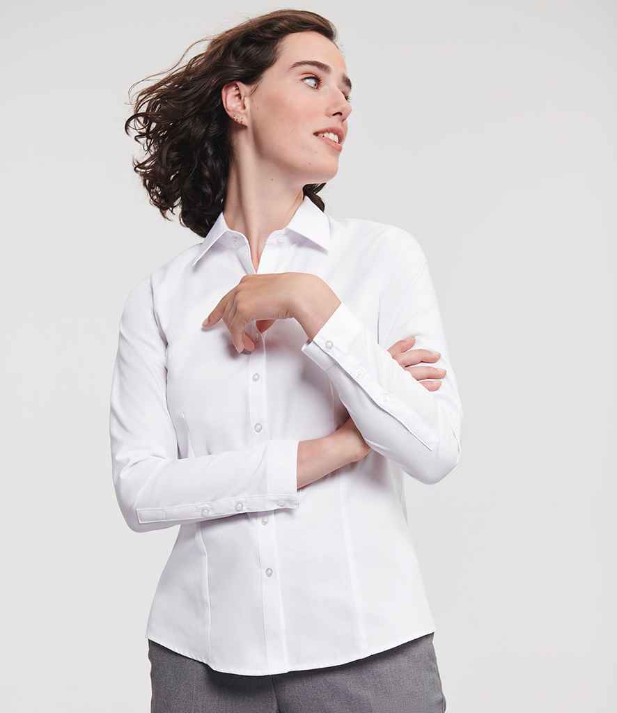 Russell Athletic Collection Ladies Long Sleeve Herringbone Shirt 962F - 962F White Model