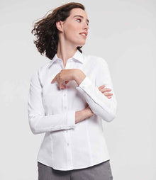 Russell Athletic Collection Ladies Long Sleeve Herringbone Shirt 962F - 962F White Model