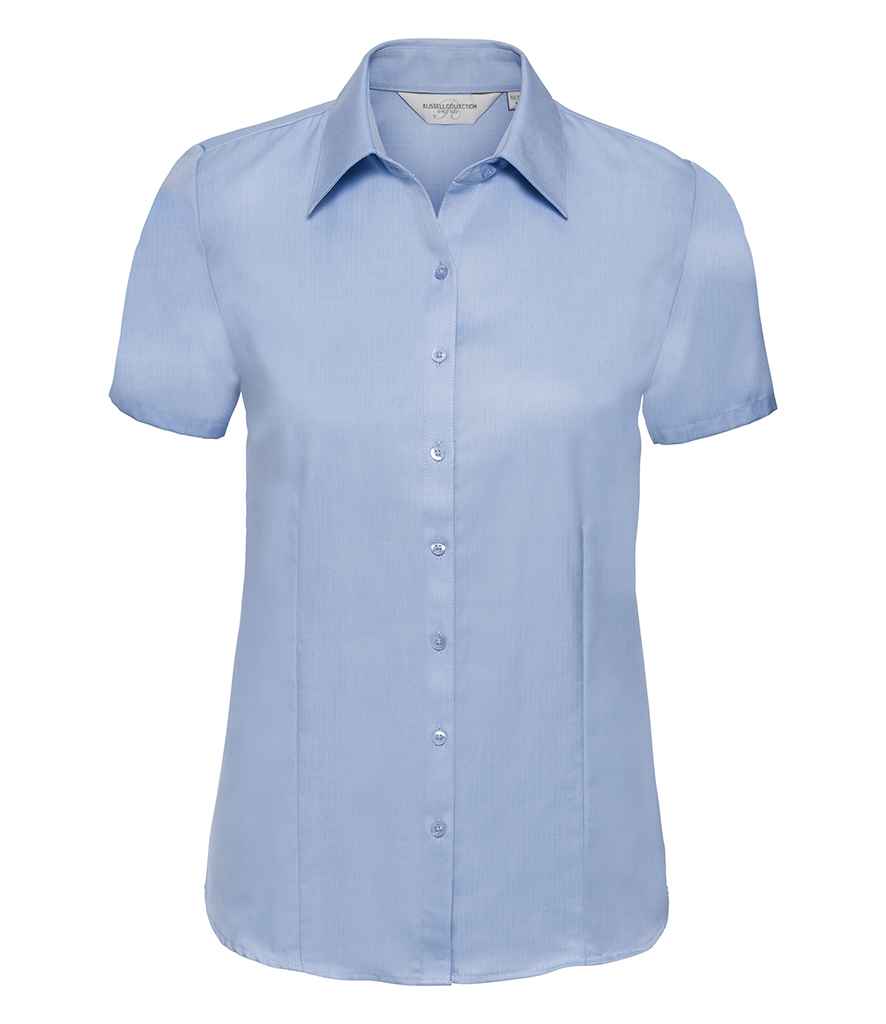 Russell Athletic Collection Ladies Short Sleeve Herringbone Shirt 963F - Light Blue