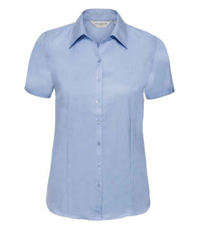 Russell Athletic Collection Ladies Short Sleeve Herringbone Shirt 963F - Light Blue