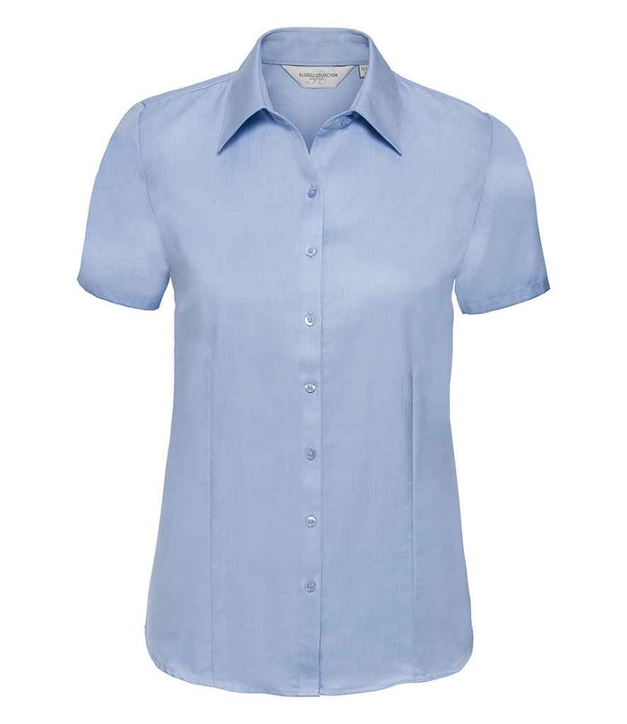 Russell Athletic Collection Ladies Short Sleeve Herringbone Shirt 963F - Light Blue
