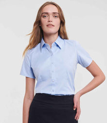 Russell Athletic Collection Ladies Short Sleeve Herringbone Shirt 963F - 963F Light Blue Model