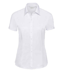 Russell Athletic Collection Ladies Short Sleeve Herringbone Shirt 963F - White