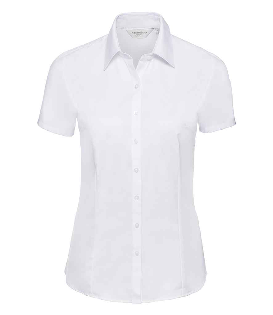 Russell Athletic Collection Ladies Short Sleeve Herringbone Shirt 963F - White