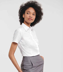 Russell Athletic Collection Ladies Short Sleeve Herringbone Shirt 963F - 963F White Model