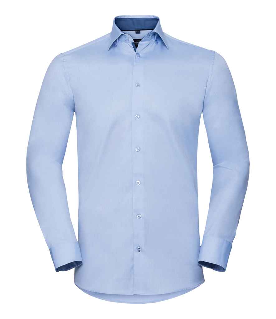 Russell Athletic Collection Long Sleeve Contrast Herringbone Shirt 964M - Light Blue/Mid Blue