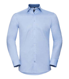 Russell Athletic Collection Long Sleeve Contrast Herringbone Shirt 964M - Light Blue/Mid Blue