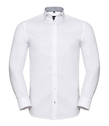 Russell Athletic Collection Long Sleeve Contrast Herringbone Shirt 964M - White/Silver
