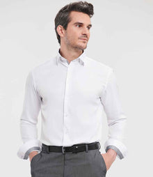 Russell Athletic Collection Long Sleeve Contrast Herringbone Shirt 964M - 964M White/Silver Model