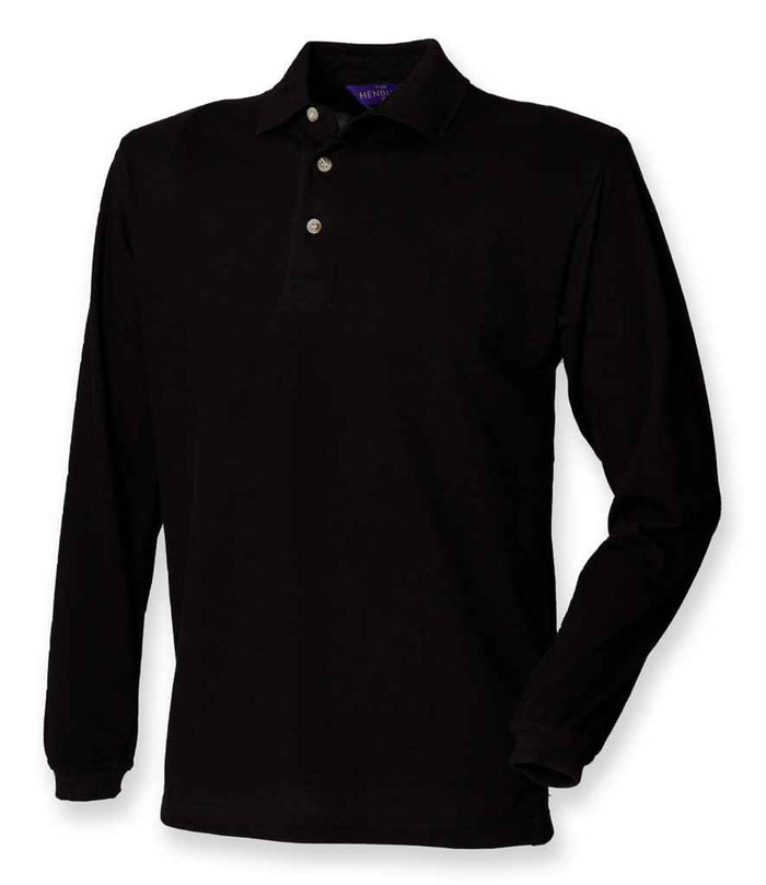 Henbury Long Sleeve Cotton Piqué Polo Shirt H105 - Black
