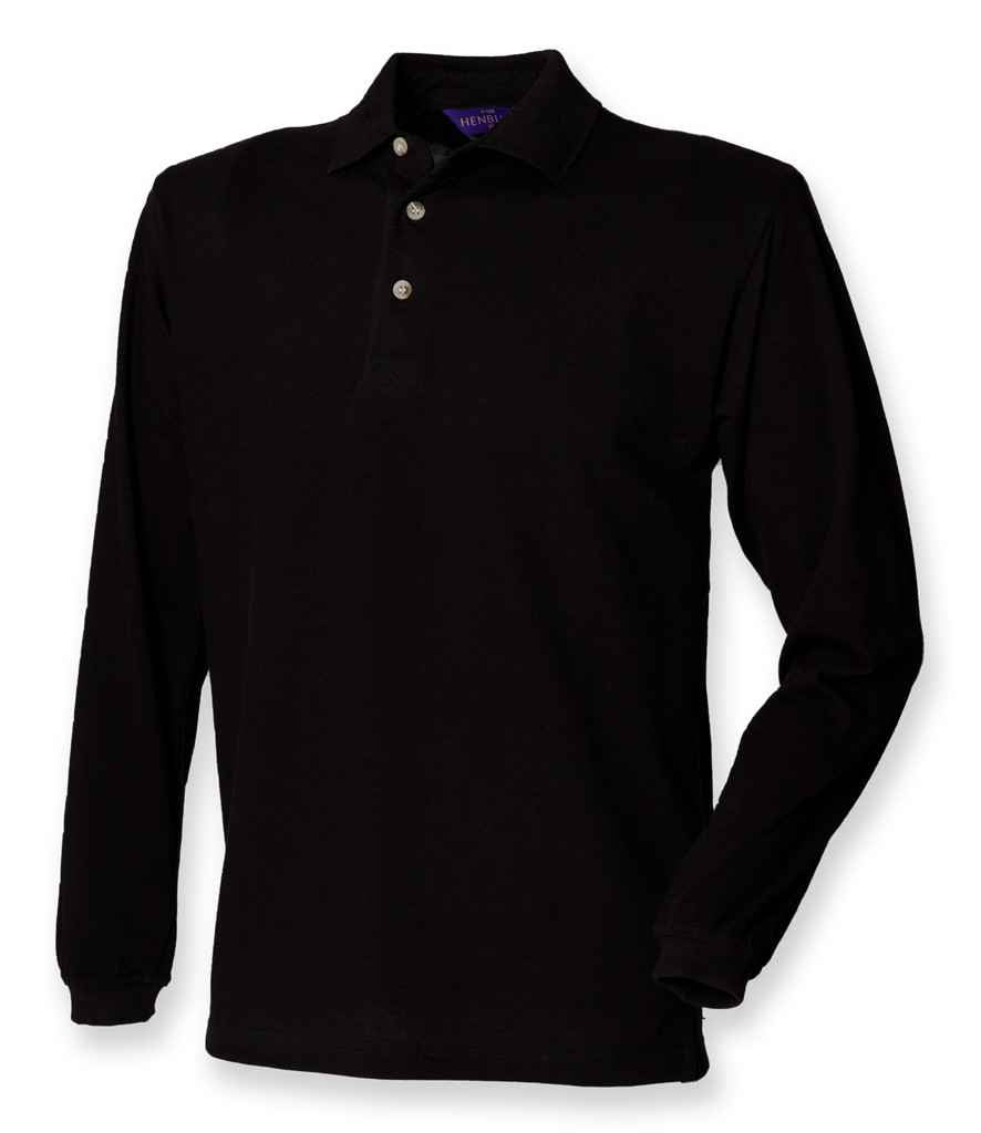 Henbury Long Sleeve Cotton Piqué Polo Shirt H105 - Black