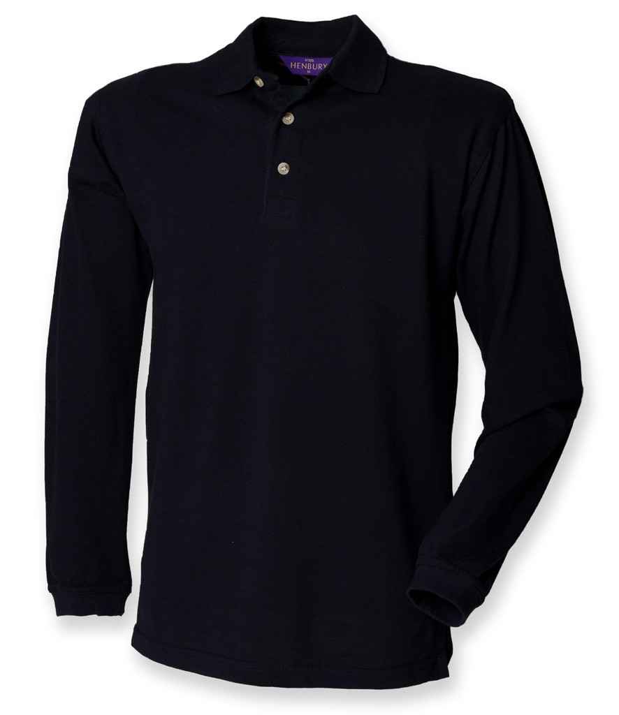 Henbury Long Sleeve Cotton Piqué Polo Shirt H105 - Navy