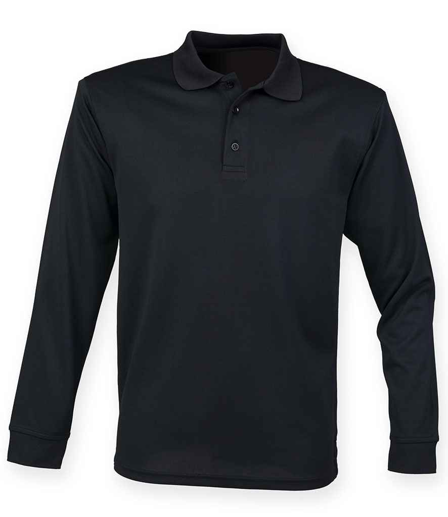 Henbury Unisex Long Sleeve Coolplus® Piqué Polo Shirt H478 - Black