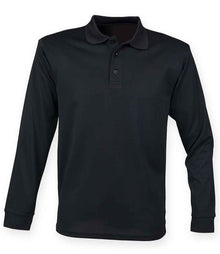 Henbury Unisex Long Sleeve Coolplus® Piqué Polo Shirt H478 - Black