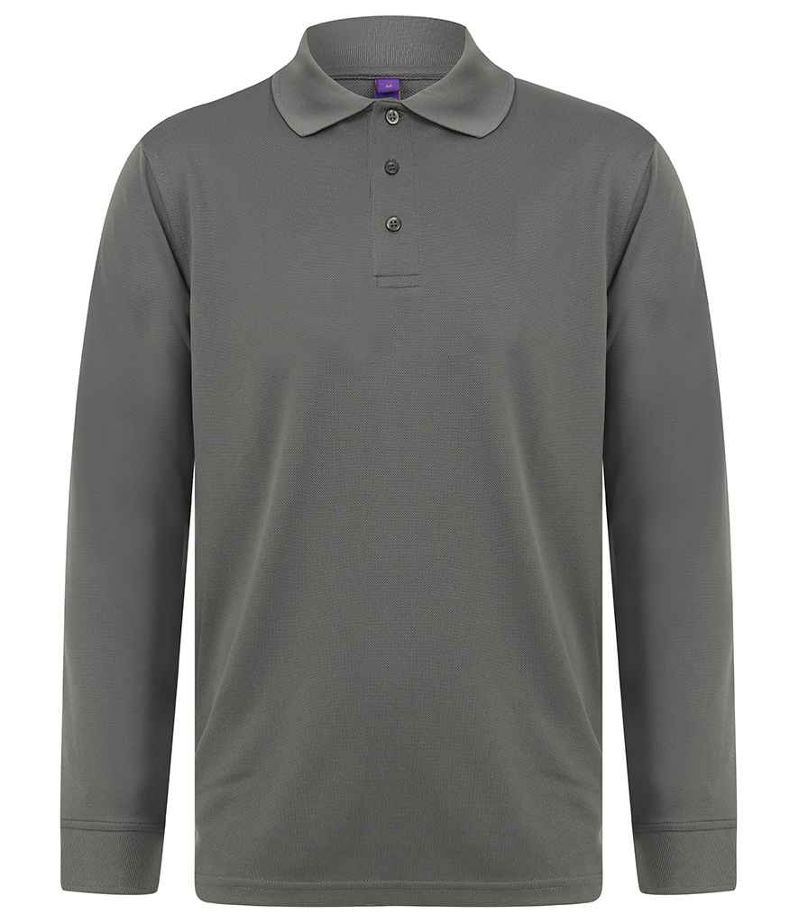 Henbury Unisex Long Sleeve Coolplus® Piqué Polo Shirt H478 - Charcoal