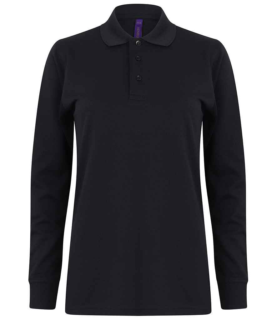 Henbury Unisex Long Sleeve Coolplus® Piqué Polo Shirt H478 - Navy