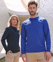Henbury Unisex Long Sleeve Coolplus® Piqué Polo Shirt H478 - H478 Navy Model