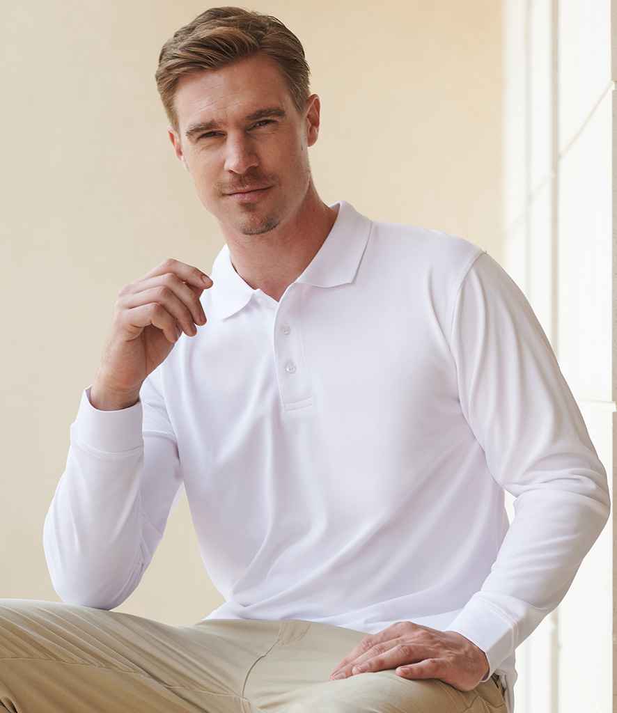 Henbury Unisex Long Sleeve Coolplus® Piqué Polo Shirt H478 - H478 White Model