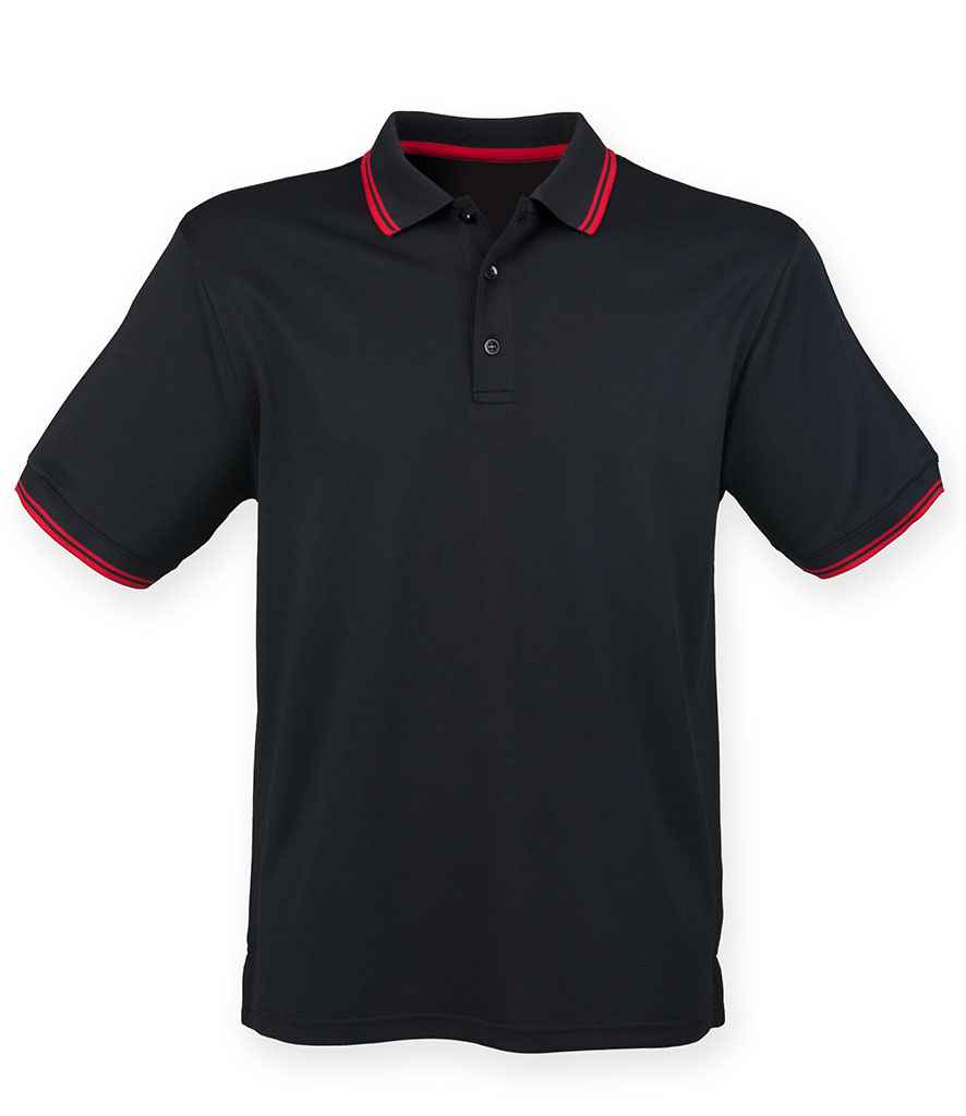 Henbury Coolplus® Tipped Polo Shirt H482 - Black/Red