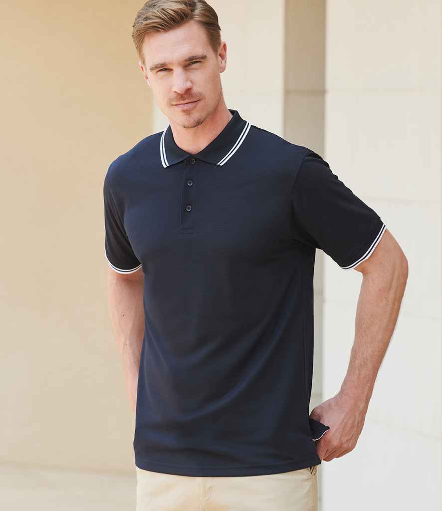 Henbury Coolplus® Tipped Polo Shirt H482 - H482 Navy/White Model