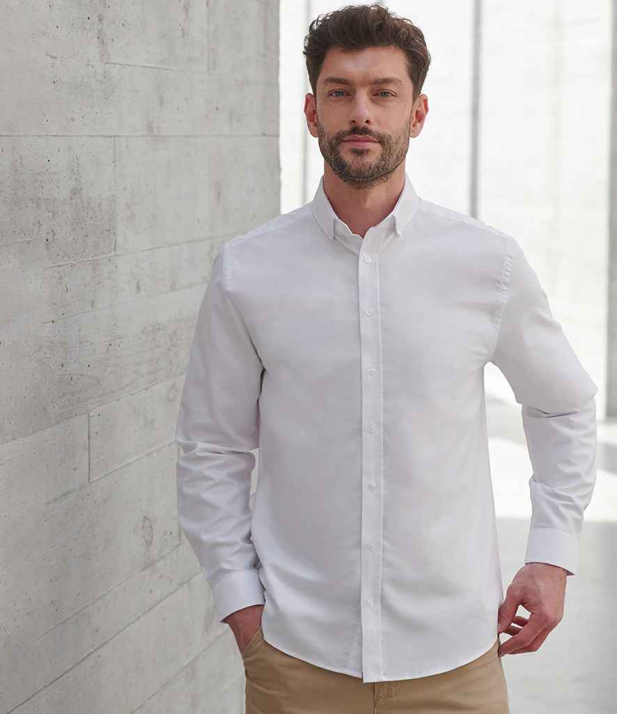 Henbury Modern Long Sleeve Classic Fit Oxford Shirt H512C - H512C White Model