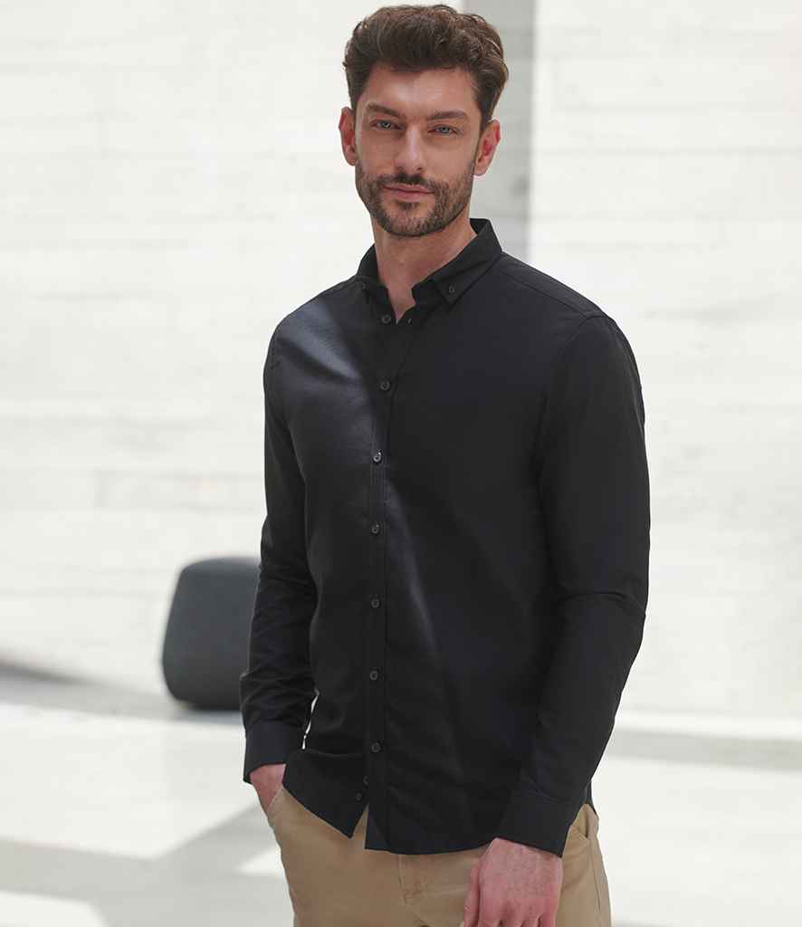 Henbury Modern Long Sleeve Slim Fit Oxford Shirt H512S - H512S Black Model