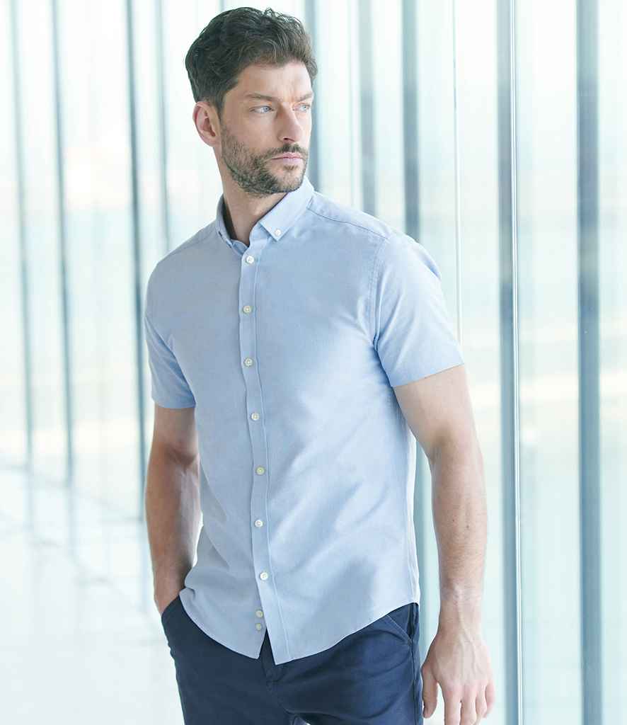 Henbury Modern Short Sleeve Slim Fit Oxford Shirt H517S - H517S Blue Model