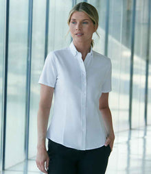 Henbury Ladies Modern Short Sleeve Regular Fit Oxford Shirt H518R - H518R White Model