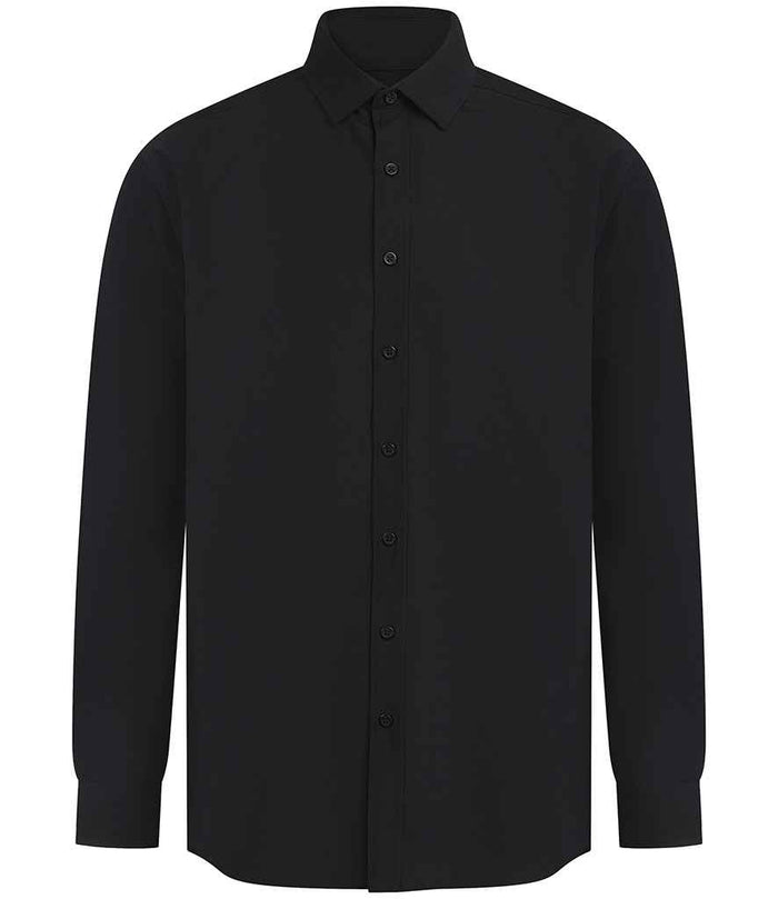 Henbury Long Sleeved Cotton Feel Coolplus® Shirt H582 - Black