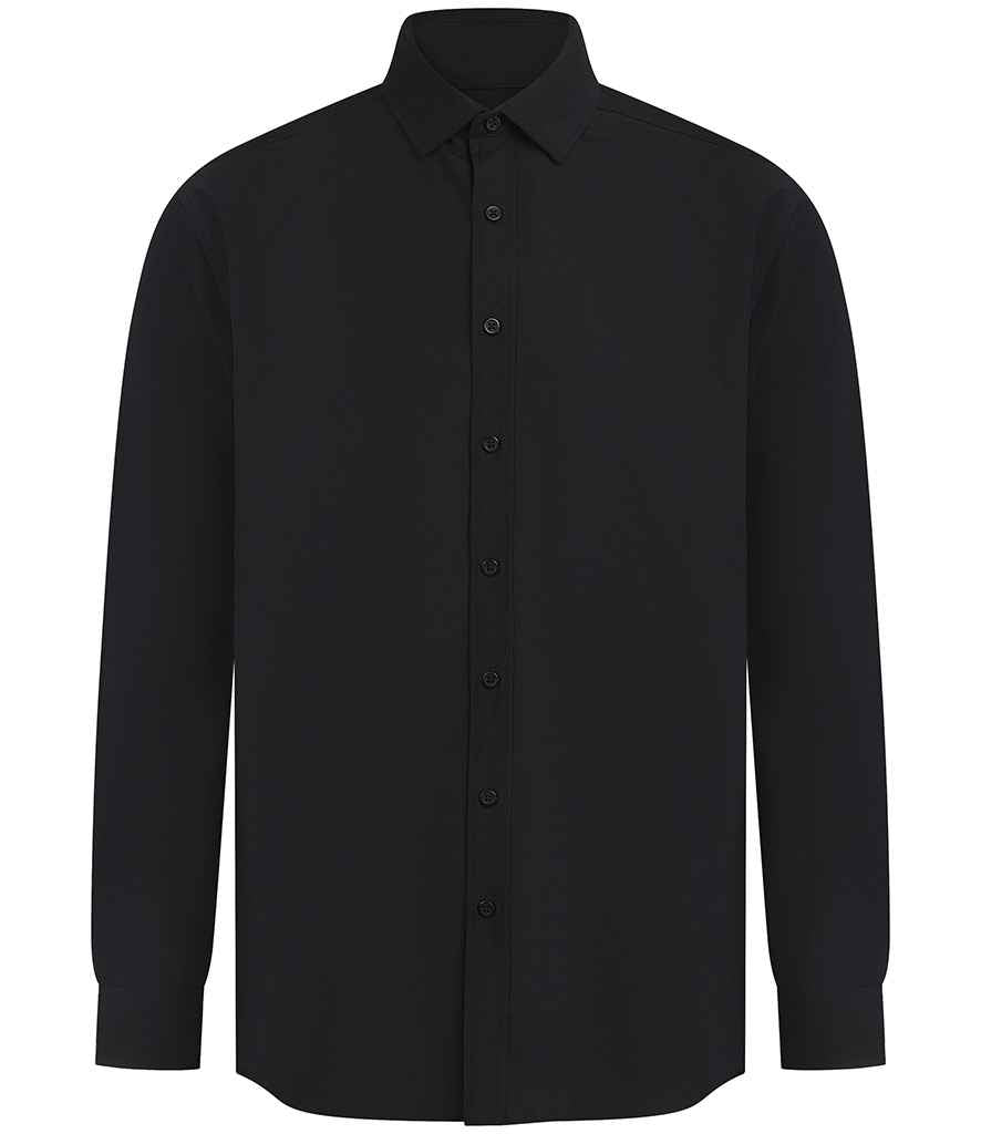 Henbury Long Sleeved Cotton Feel Coolplus® Shirt H582 - Black