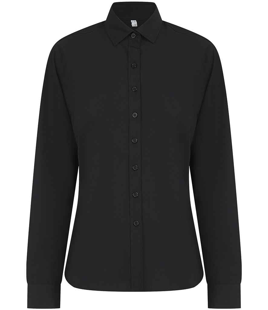 Henbury Ladies Long Sleeved Cotton Feel Coolplus® Shirt H583 - Black